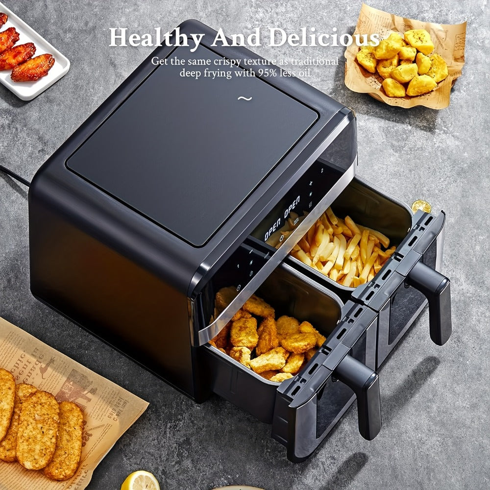 Dual Basket Air Fryer 9.5Qt – 2x4.75Qt Independent Zones, Smart Finish Match Cook, 2400W, 8 Presets, Air Fry Roast Bake Grill, Energy Saving Family-Size Double Basket Air Fryer
