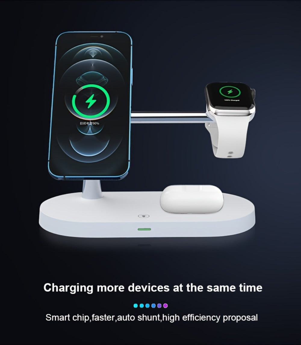 Wireless Charging Station 3-in-1 QC3.0 Adapter Included Magnetic Fast Charger Stand for iPhone 15 14 13 12 11 Pro Max Mini XR XS X SE 8, Apple Watch Series 1-9 Ultra, AirPods 4 3 2 Pro – White Black