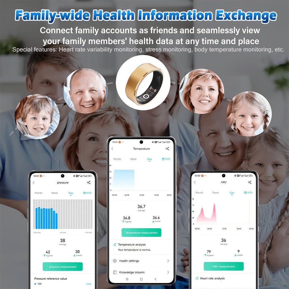 Smart Health Tracker Ring – Sleep Monitor, Steps Calories Body Temp Blood Pressure HRV Menstrual Cycle Tracking, iOS Android App, Sizes 7-13 | Rose Gold Black Silver
