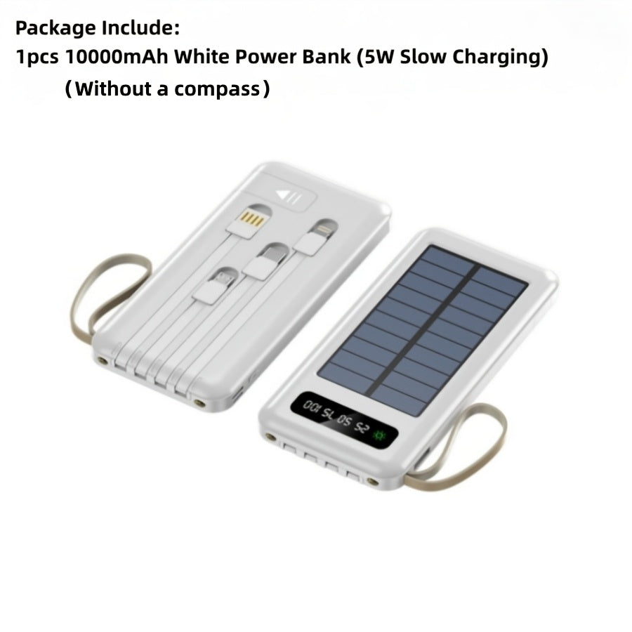 Solar Power Bank with Built-in 4 Cables LED Flashlight 15W Fast Charging Digital Display Dual USB USB-C Portable Charger 10000mAh 20000mAh 30000mAh for iPhone Android Camping Hiking