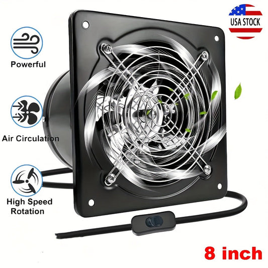 Wall-Mount Exhaust Fan, 8-Inch 40W with Backdraft Damper & Switch