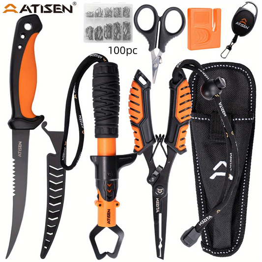 Fishing Knife and Tool Kit, 106 Pieces with Sharpener, Line Clippers and Stretch Cord