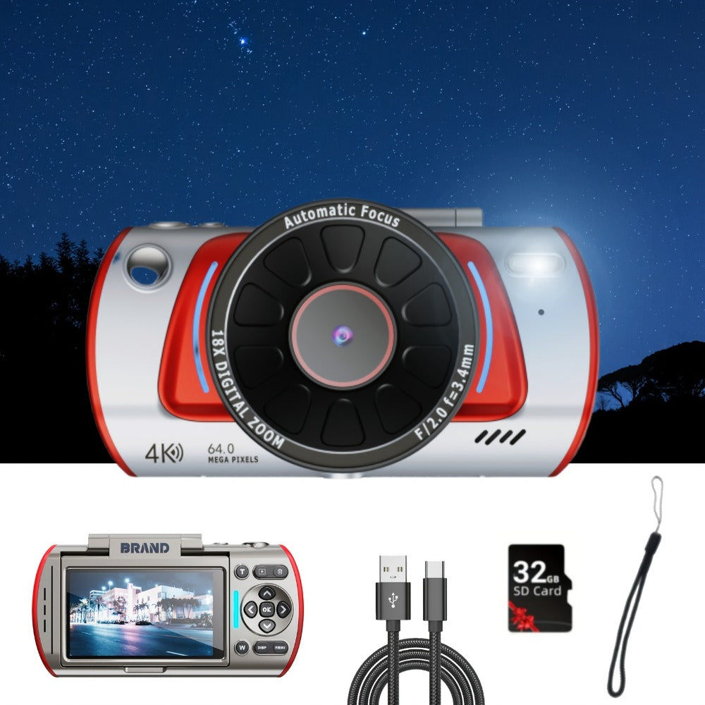 4K Vlogging Camera 48MP Digital Camera with WiFi 3" 180° Flip Screen 16x Zoom Auto Focus Anti-Shake Built-in Fill Light for YouTube Live Streaming Beginners with 32GB SD Card