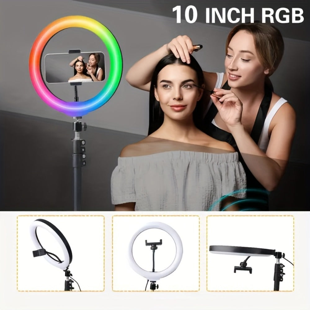 RGB LED Ring Light 43-Inch Adjustable Stand with Phone Holder USB Powered Multicolor Circle Fill Light for Photography Video Recording Streaming Makeup Selfie Outdoor Studio Lighting