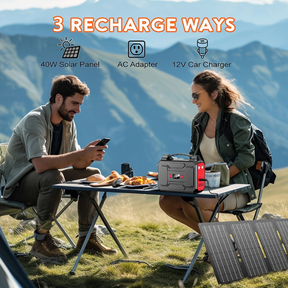 100W 146Wh Portable Power Station Solar Generator with 40W Foldable Solar Panel, 146Wh Backup Battery for Camping Hiking RV Emergency, AC DC USB USB-C Output, LED Flashlight, Fast US Shipping