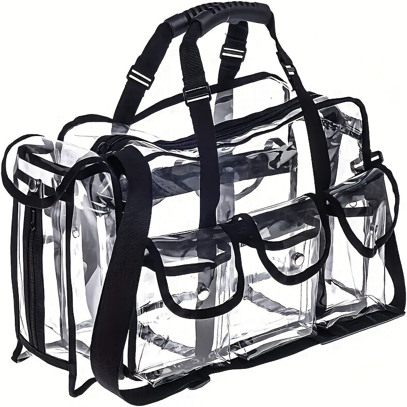 Stadium Approved Clear PVC Tote Bag Extra Large Transparent Shoulder Bag 3 External Pockets Adjustable Straps Waterproof for Men Women Travel Sports Concert Festival