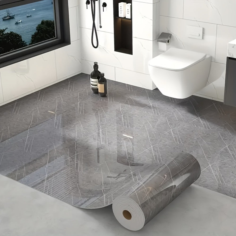 Peel and Stick Floor Tile Sticker 15.7"x118" Self-Adhesive Marble Pattern Vinyl Roll – 3mm Thick Removable Flooring for Kitchen Backsplash, Bathroom, Shower Room & Home Renovation