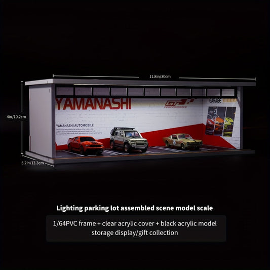 1:64 Diecast Display Case with LED, 6 Spaces & 3 Garage Styles