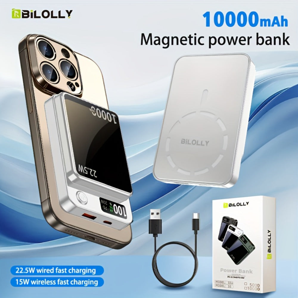 15W Wireless 22.5W Fast Charge Magnetic Power Bank 10000mAh 15000mAh, MagSafe Compatible Portable Charger USB-C LED Display Slim Lithium Polymer Battery for iPhone Android Samsung – Cable-Free Charging