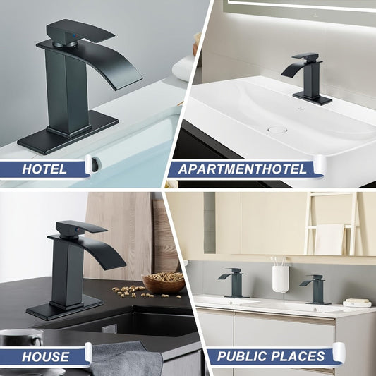 Waterfall Bathroom Faucet, Single Handle, Deck Mount with Valve and Supply Lines