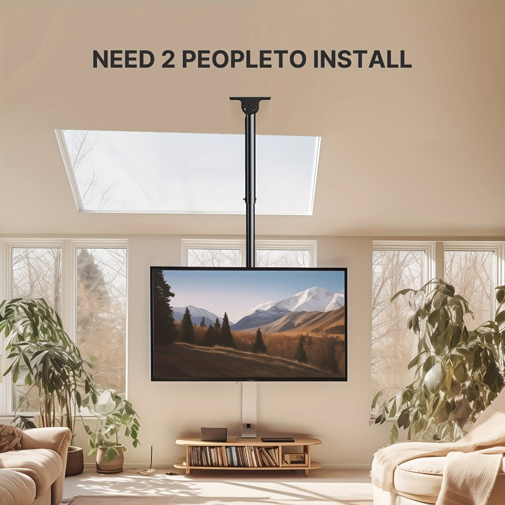 360° Swivel Ceiling TV Mount Height Adjustable 26-65 Inch 110 lbs – Full Motion Rotating Pole Bracket, Tilt ±15°, VESA 400x400mm, Fits Level & Sloped Ceilings, for Home Restaurant Gym, Black