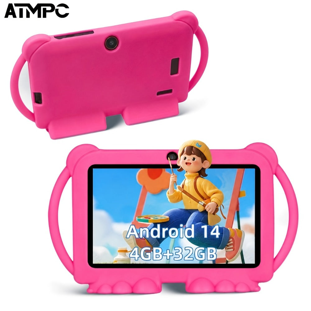 Kids Tablet 7 Inch Android 14 with 4GB RAM 32GB ROM, IPS Eye Protection Screen, Parental Controls & Pre-Installed Apps – WiFi Learning Tablet for Boys & Girls Ages 3-10
