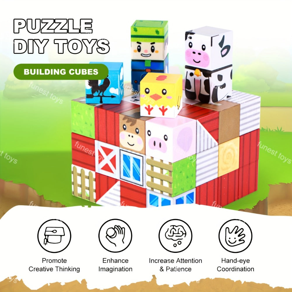 54-Piece Farm Animal Magnetic Block Set with Farmer Theme Play