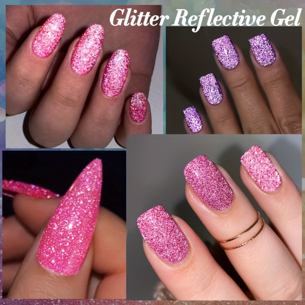 Reflective Glitter Gel Nail Polish UR SUGAR 15ml Fluorescent Neon Shimmer UV LED Soak Off Semi Permanent Nail Art Varnish Manicure Set
