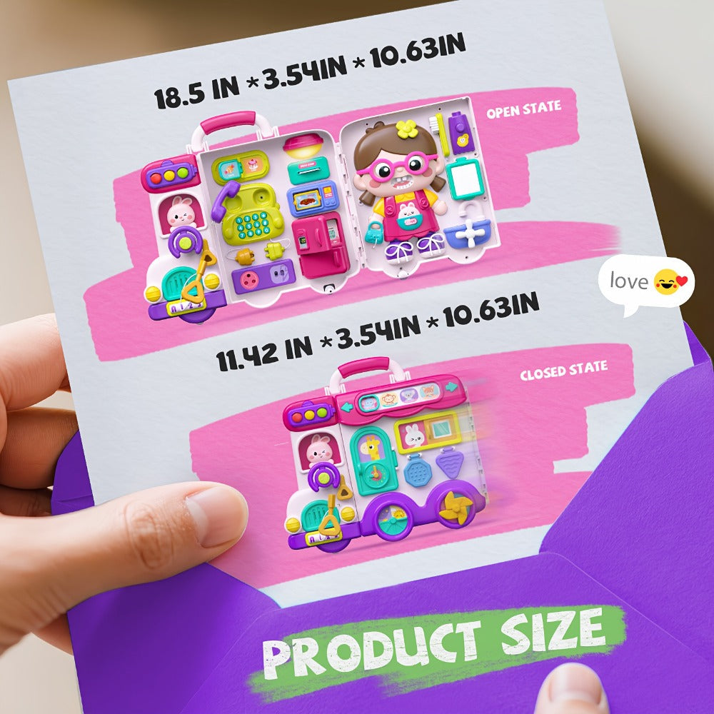 Musical Busy Board Bus Toy for Toddlers 18 Months – Pink Baby Activity Board, Early Educational Motor Skills Developmental Toy for 1 2 Year Old Boys & Girls, Birthday Gift for Baby