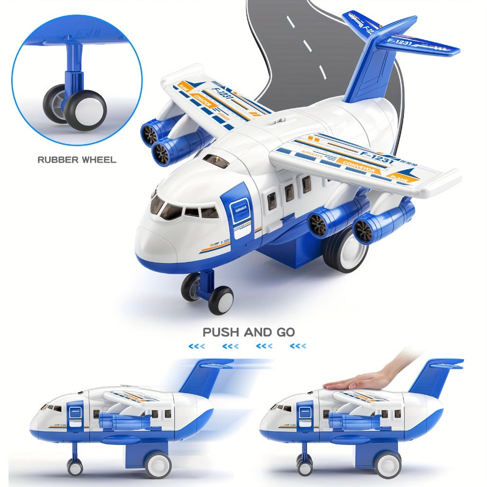 Kids Airplane Toy with LED Lights & Music – Friction Powered Passenger Plane