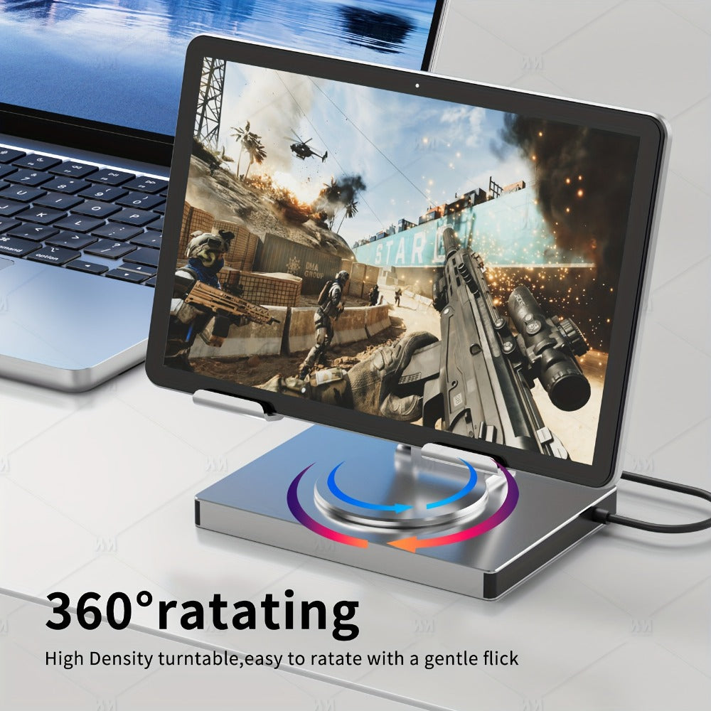 iPad Phone Rotating Stand Docking Station – 4K 60Hz HDMI, Gigabit Ethernet, 100W PD, USB 3.0 Hub, SD/TF Card Reader, Audio Jack – Multi-Screen Home Office for iPad Pro & Smartphones
