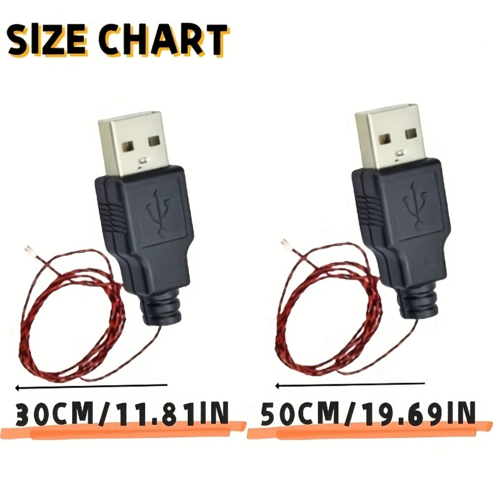 USB Power Cable for Building Block LED Light Kits, 30 or 50 cm