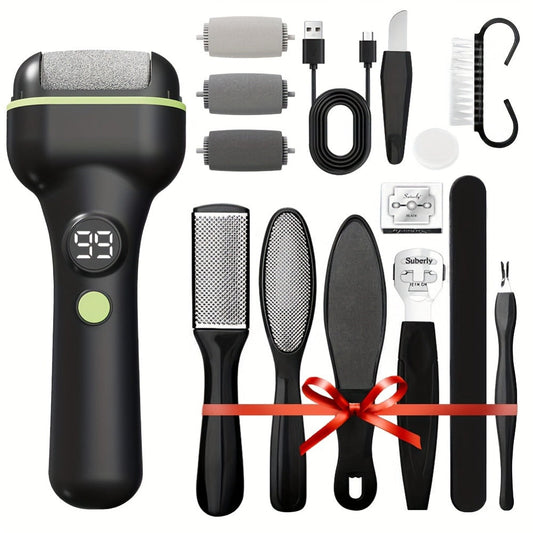 Electric Foot Callus Remover Kit with Three Rollers and Two Speeds, Black