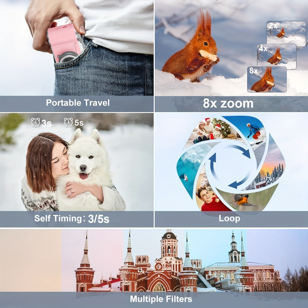 1080P Vlogging Camera for Beginners with 32GB Card 2.4 Inch LCD Screen Rechargeable Digital Camera for Photos Videos Webcam Use Compact Point and Shoot Camera Gift for Teens Kids Adults White Black Pink