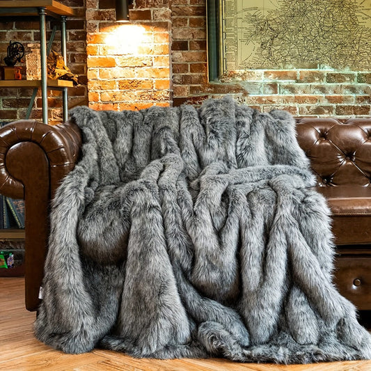 Reversible Plush Throw Blanket with Long-Pile and Velvet Sides, 6 Colors