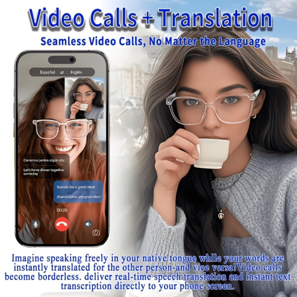 Translation Smart Glasses with 160-Language Real-Time Translation, Hi-Fi Music & HD Voice Calls – Photochromic, Metal Frame & Double-Sided Options, Built-in Mic & Speaker, Unisex