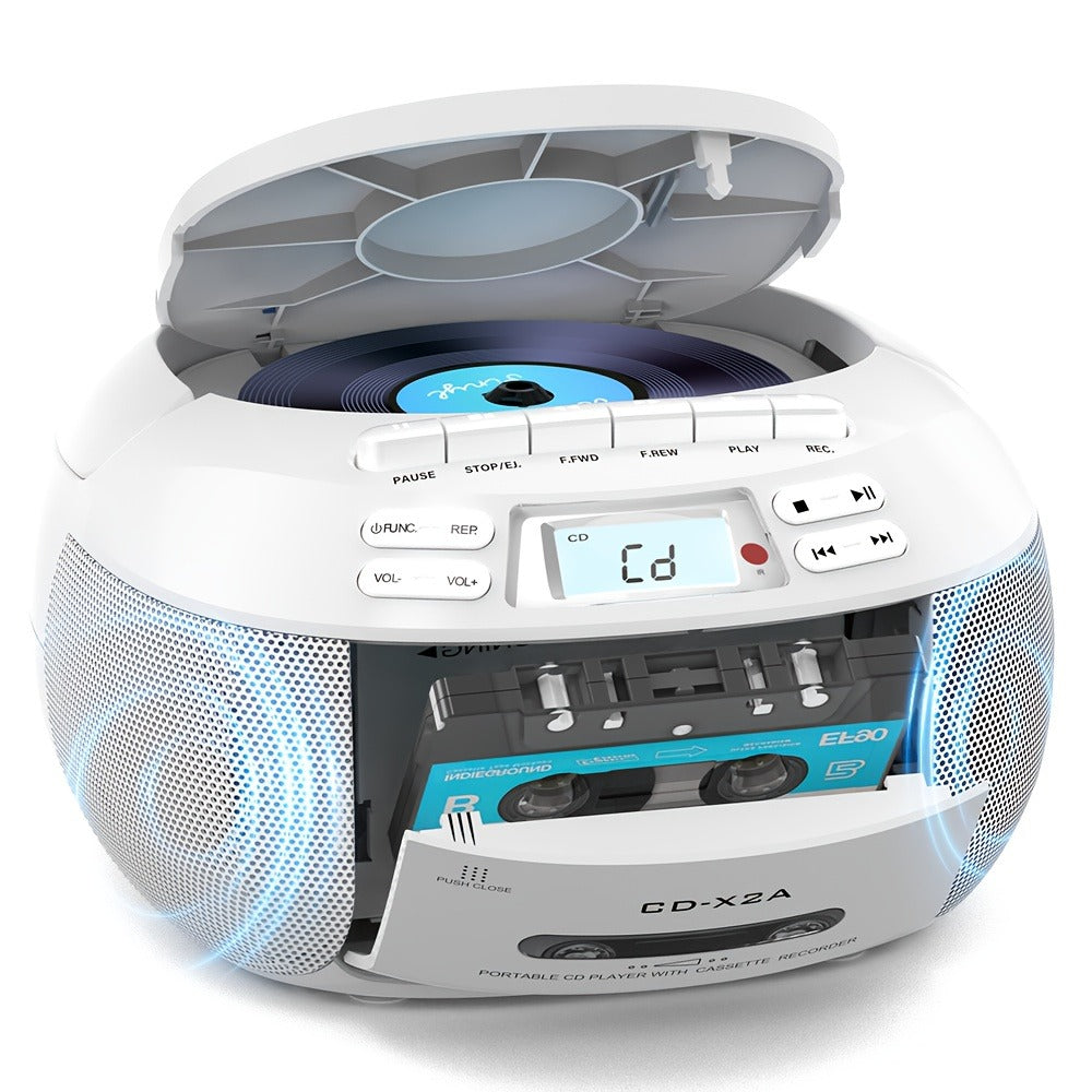 CD Cassette Player Boombox Combo with AM/FM Radio, Remote Control, LCD Display, AUX USB Earphone Jack, AC & Battery Operated, Stereo Sound Home Audio System for Seniors Adults