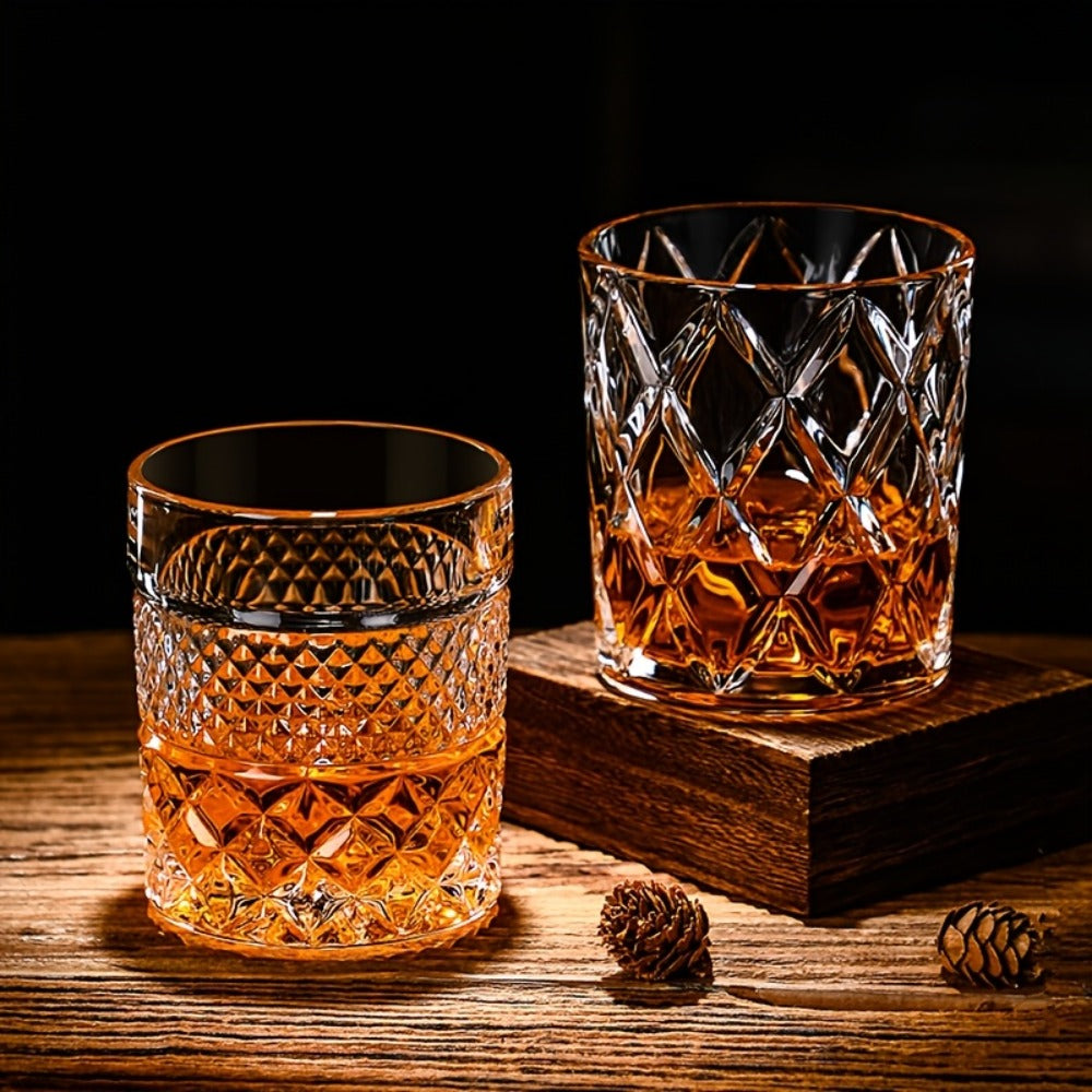 Italian Embossed Whiskey Glass – Handcrafted XO Cocktail Tumbler | Aesthetic Roostertail Bar Beer Water Glass for Home Bar Gifting Party
