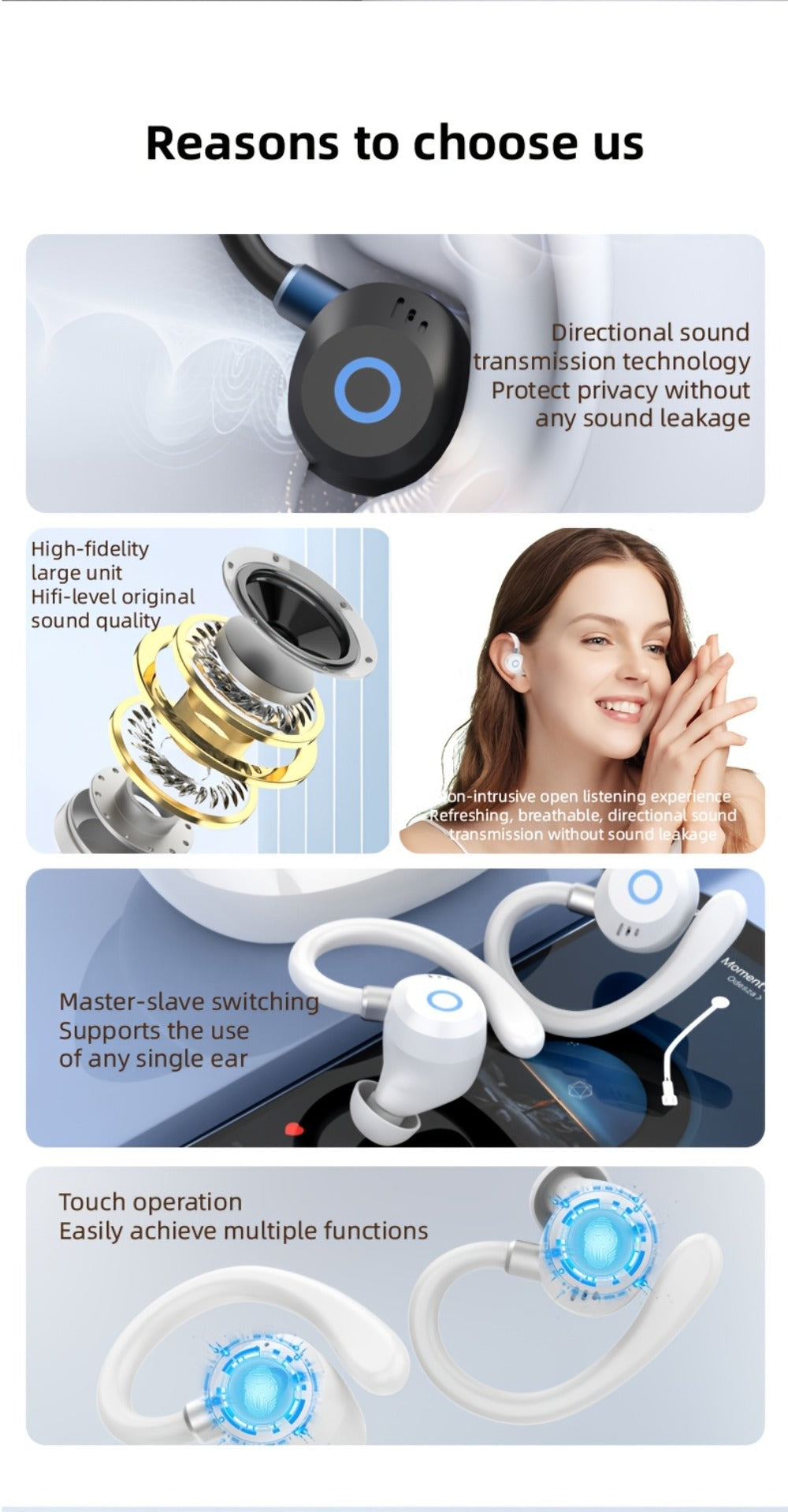 Hi-Fi Stereo Wireless Earbuds LED Digital Display Touch Control Noise Canceling Fast Charging Gaming Sport Headset Lightweight In-Ear Earphones for Commute Gamers iOS Android Black Blue White