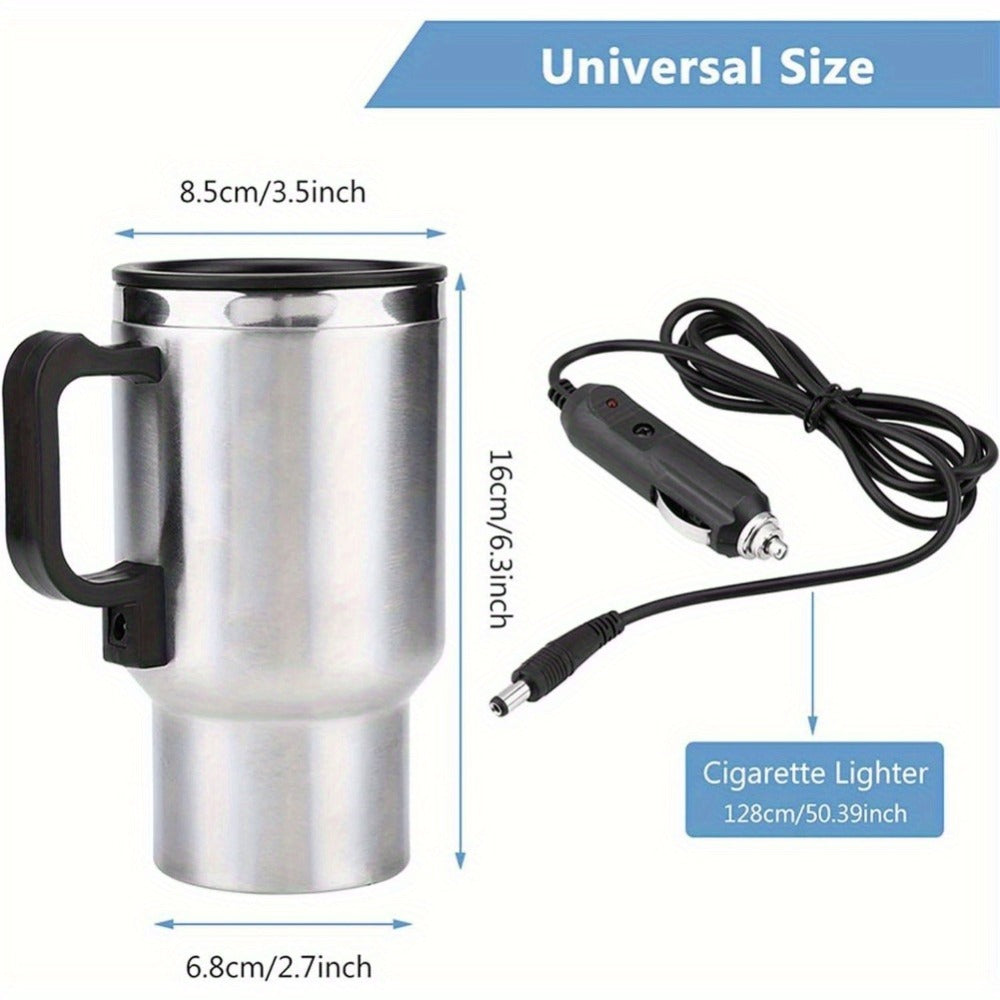Car Electric Kettle 12V – Stainless Steel Travel Heating Cup with Auto Shut-Off, 450ml & 500ml Portable In-Car Water Heater for Hot Water, Tea & Coffee – Cigarette Lighter Powered Road Trip Essential