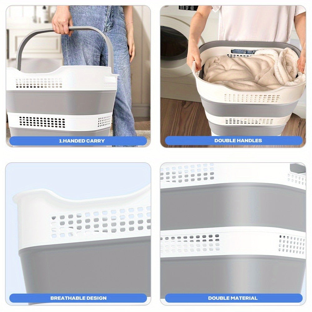 Collapsible Laundry Basket 43L Foldable Pop-Up Hamper with Handles – 11.5 Gallon Plastic Laundry Basket Space-Saving Portable Storage Container Organizer for Bedroom, Bathroom & Dorm, 1pc or 2 Pack