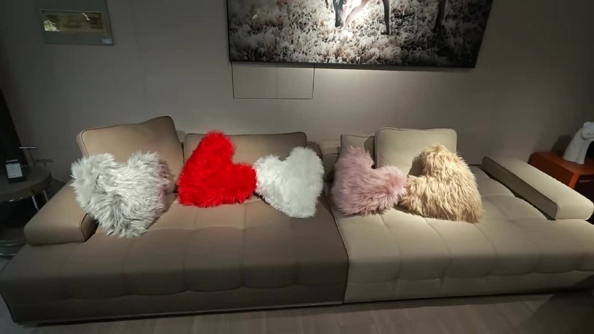 Heart Shaped Plush Pillow Cover Faux Wool Fluffy Cushion Cover for Sofa Bed Chair Car - Valentine's Day Decor Throw Pillowcase 17" Soft Decorative Pillow Case, Red & Pink, Insert Not Included