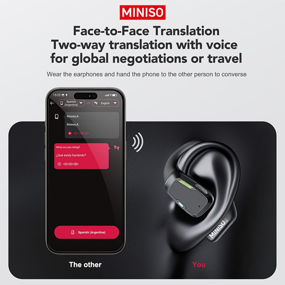 AI Translation Wireless Earbuds Real-Time 135 Languages Open-Ear Design Full-Color Touch Screen Gaming Headset Bluetooth for Travel Business Study iOS Android