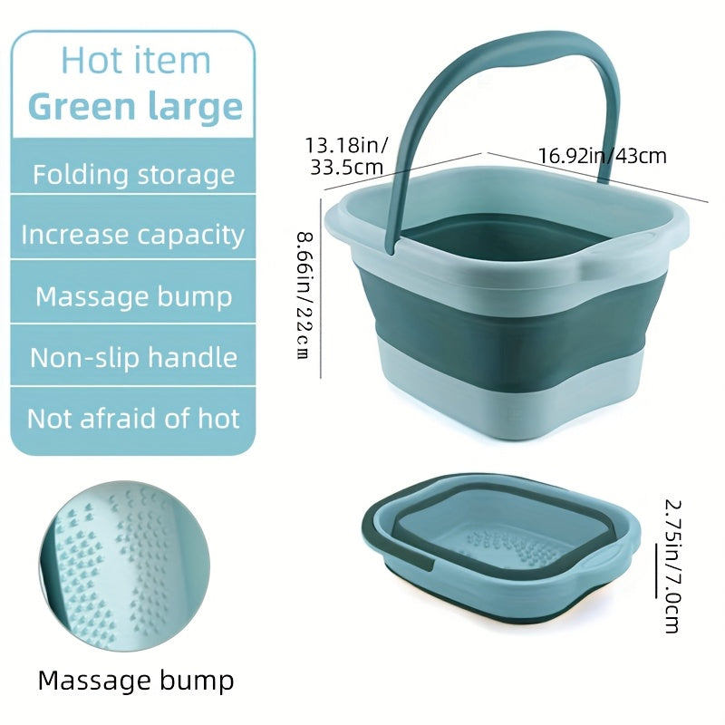 Foldable Foot Bath Tub Collapsible Foot Soak Basin 3.96 Gallon with Carry Handle Portable Pedicure Soaking Tub Space-Saving Easy Clean for Home Spa Salon Travel Green Pink