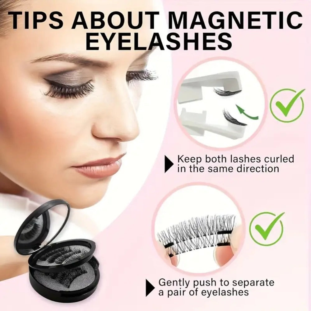 Waterproof 3D Magnetic Lashes 8Pcs Reusable Double Strip False Eyelashes Set with Clips & Glue – Natural Look for Women, Daily Wear, Parties & Special Occasions
