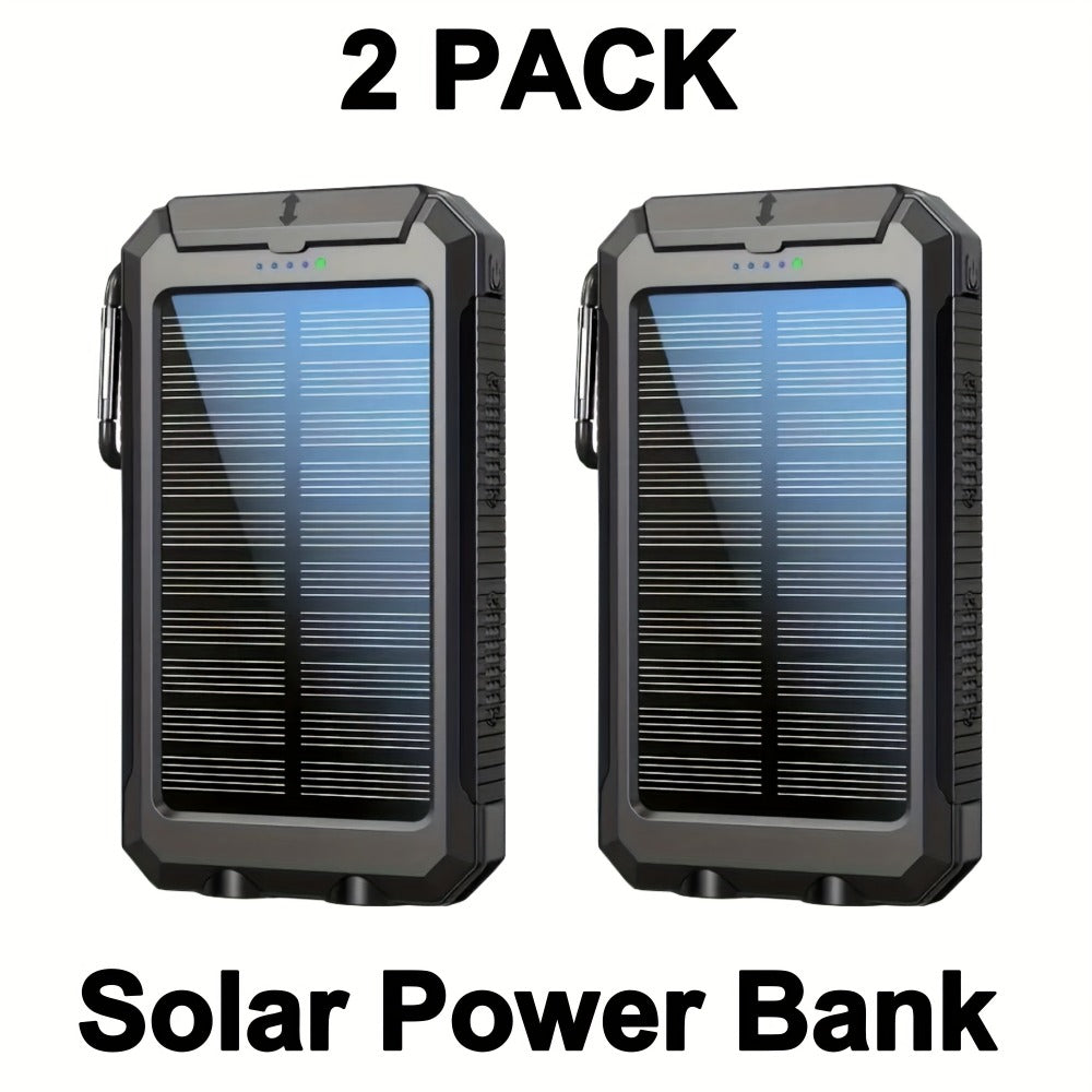 2-Pack Solar Power Bank 20000mAh 40000mAh Portable Dual USB Fast Charging with Built-In LED Flashlight - Emergency Solar Charger for Hiking Camping Outdoor Survival, Compatible with iPhone Android Samsung