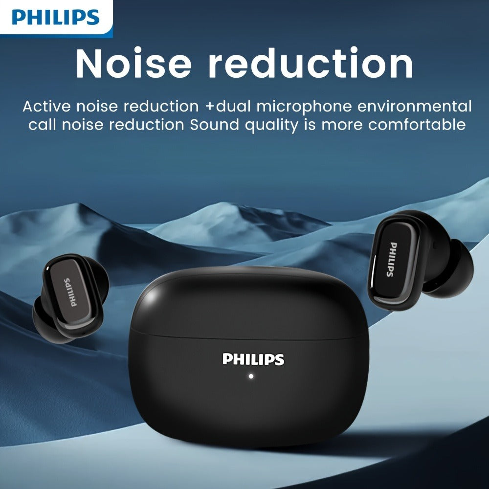 Philips TAT2569 Active Noise Reduction Wireless Earbuds, Dual Beamforming Mics 18H Playtime Bluetooth 5.4, Touch Control Secure Sport Fit Type-C Charging, Compatible with iPhone Android, Gift for Men Women