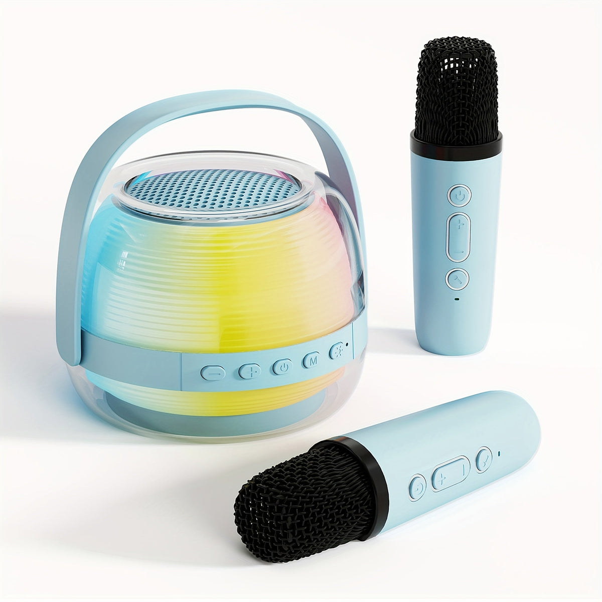 Portable Karaoke Machine with 2 Wireless Microphones, 3-Piece Bluetooth Speaker Set, Ambient Night Lamp Lighting, Birthday Gift for Adults, Kids & Bedroom Home Entertainment