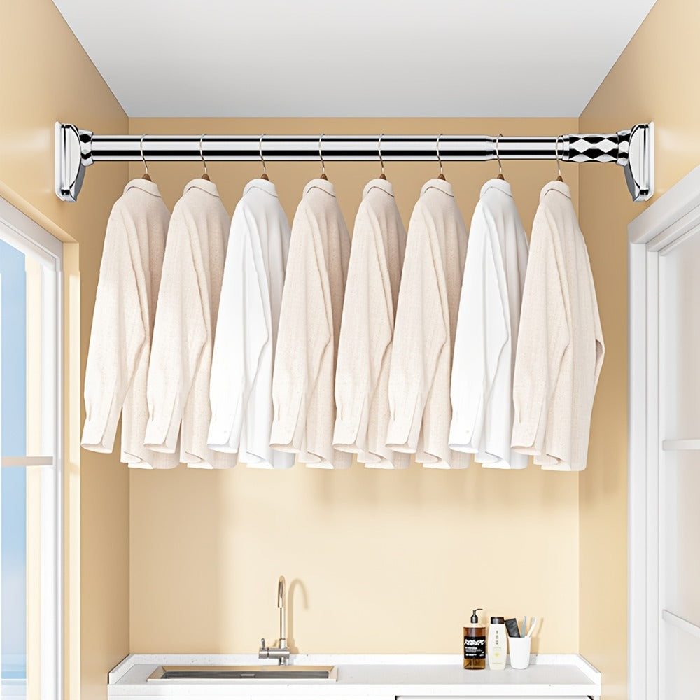 Telescopic Curtain Rod No Drill 15.75"-196.85" Adjustable Shower Curtain Rod 33mm for Large Windows