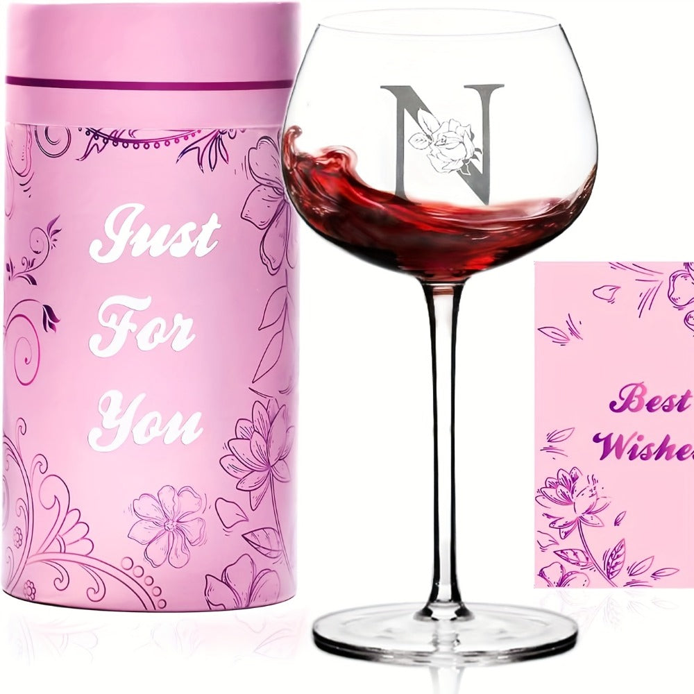 Personalized Wine Glass Gift for Women – A-Z Initial Letter Monogrammed Wine Glass with Gift Box & Greeting Card – Unique Birthday, Christmas & Mother's Day Gift for Mom, Best Friend & Sister