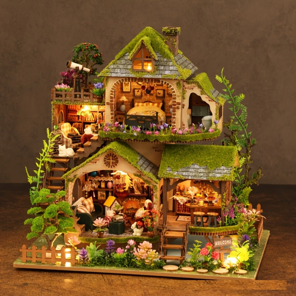 DIY Wooden Forest Hut Model Kit, No-Glue Miniature Cabin Puzzle