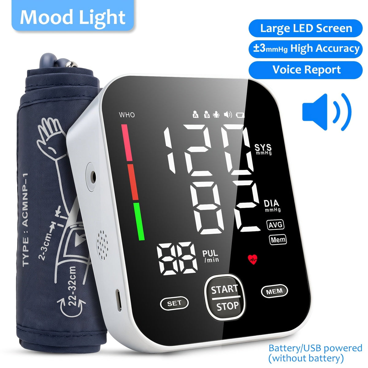 Upper Arm Blood Pressure Monitor – Large LCD, Voice Broadcast, Heart Rate & Irregular Heartbeat Detection, 2×99 Memory, 8.7–14.2" Adjustable Cuff, One-Touch Operation for Seniors & Pregnant Women