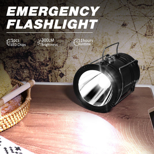 Collapsible Solar Lanterns, Black 4-Pack with USB-C Charging & Flashlight Mode