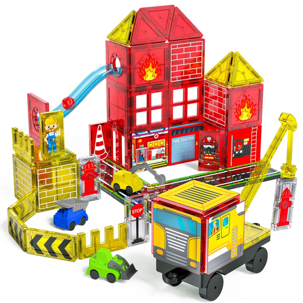 Magnetic Tiles Building Set, Firefighting Theme, Fire Truck & Station