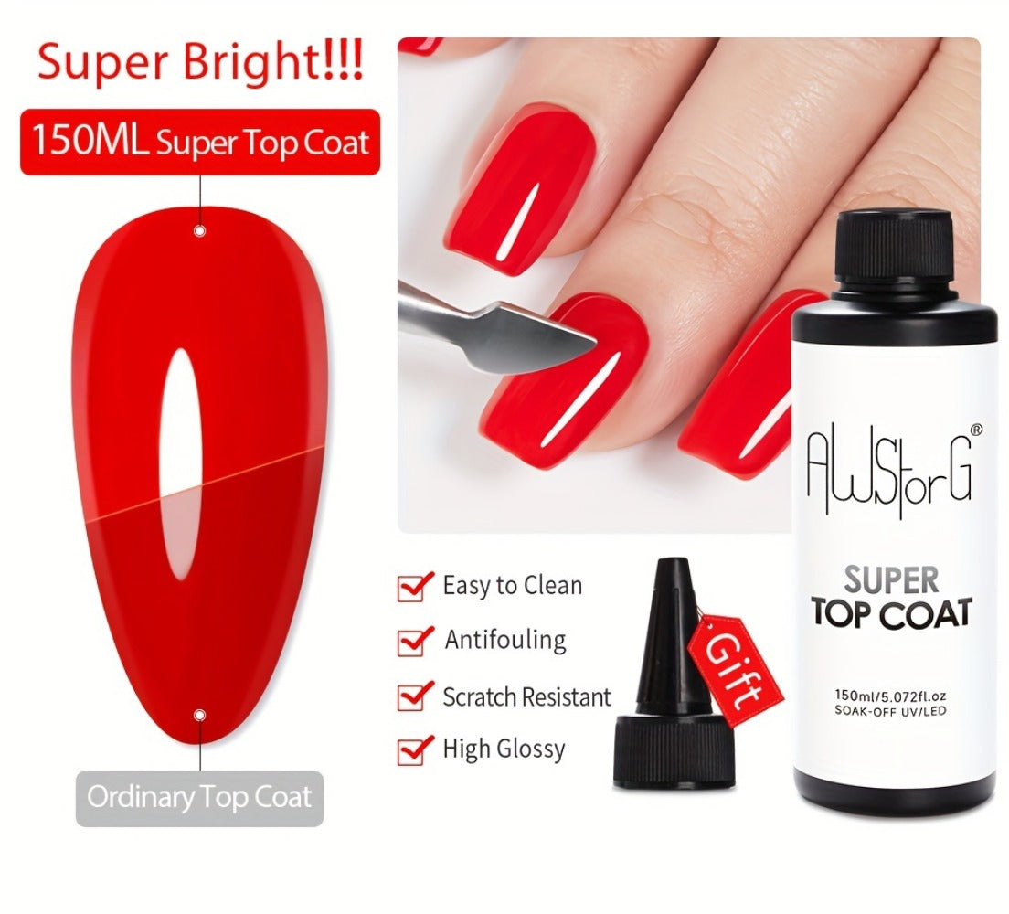 Gel Nail Top Coat 15ml Super Glossy & Matte Soak-Off LED Gel Polish Base Coat — Long-Lasting Salon Manicure Functional Gel Varnish for Home & Nail Salon Use