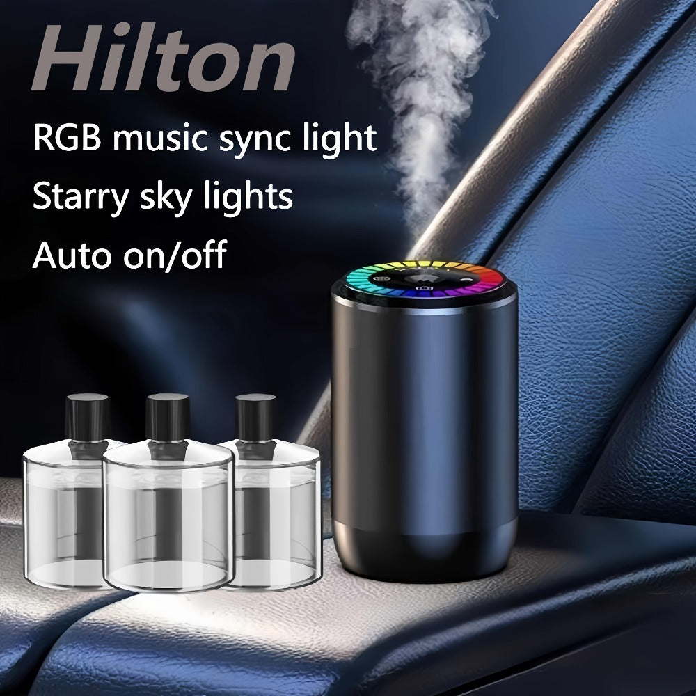 Car Air Freshener Aromatherapy Diffuser with Starry Sky Light Show, USB Rechargeable, Adjustable Fragrance – Natural Essential Oil Scents (Lavender, Ocean, Cologne, Gardenia)