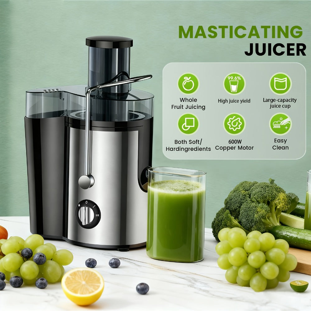 Centrifugal Juicer 600W Wide Mouth Juice Extractor - 3-Inch Feed Chute, High Juice Yield, Fast Juicing, Easy to Clean Detachable Design for Vegetables & Fruits, Multifunctional Juicer Machine