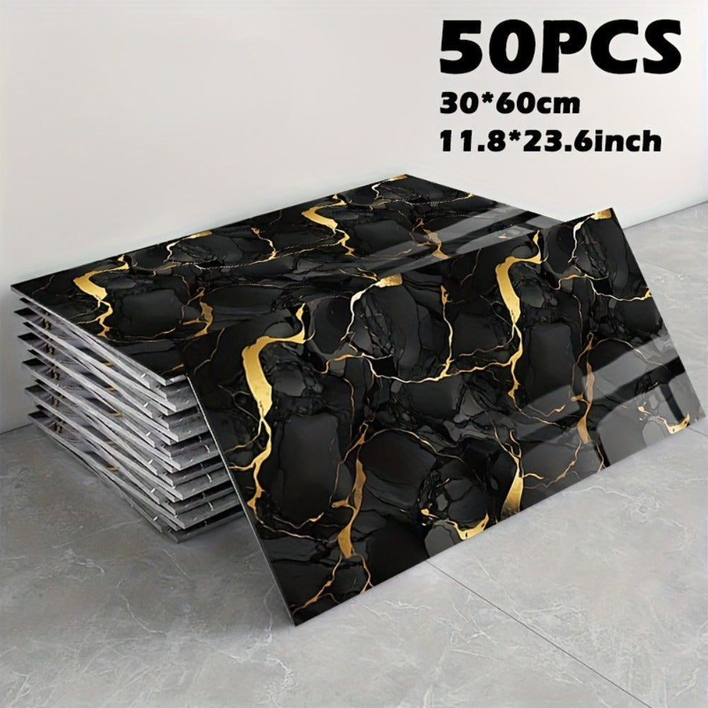 Peel and Stick Marble Tile Stickers – Self Adhesive Foam Wall Tiles for Bathroom Kitchen Office Bohemian Home Decor (50/100pcs, White/Gray/Black/Blue Gold)