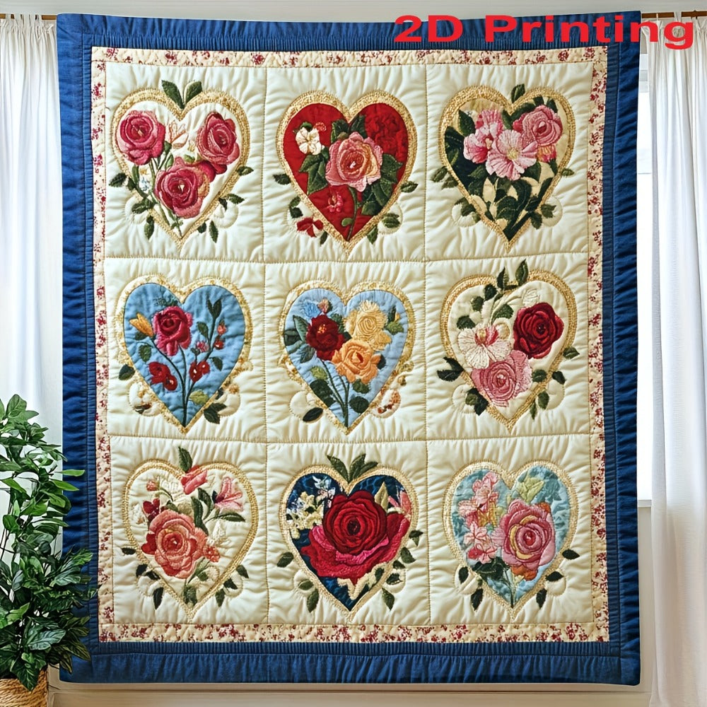 Heart Floral Print Flannel Blanket – 250-300gsm Soft All-Season Throw for Home, Office & Travel, 6 Sizes, Mother's Day Gift