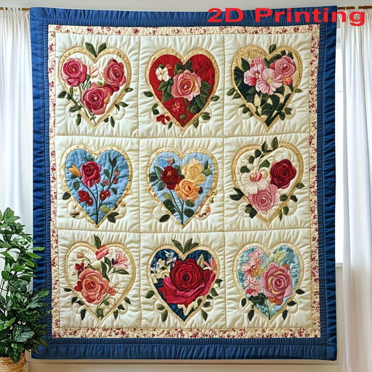 Heart Floral Print Flannel Throw Blanket, Soft Polyester in 6 Size Options
